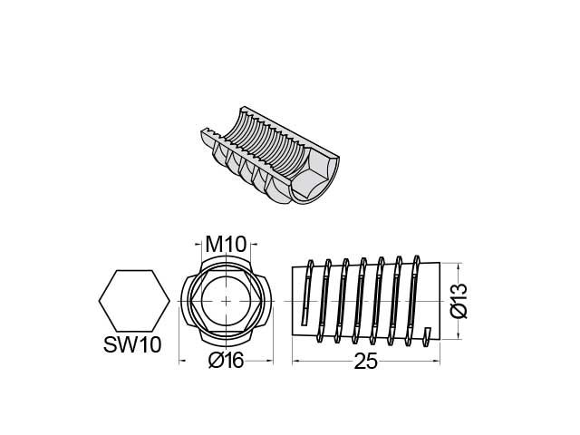 Manguito para roscar Ø13 mm.