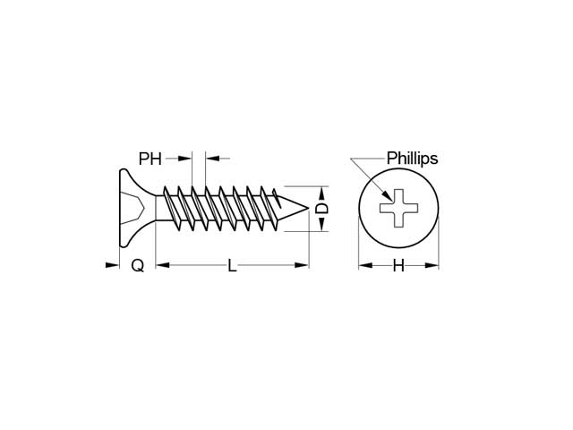 Tornillo punta aguja, cabeza fresada