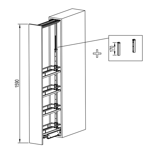 Columna extraíble para frente de aplicar con Soft Closing. Altura 1259 a 1659 mm