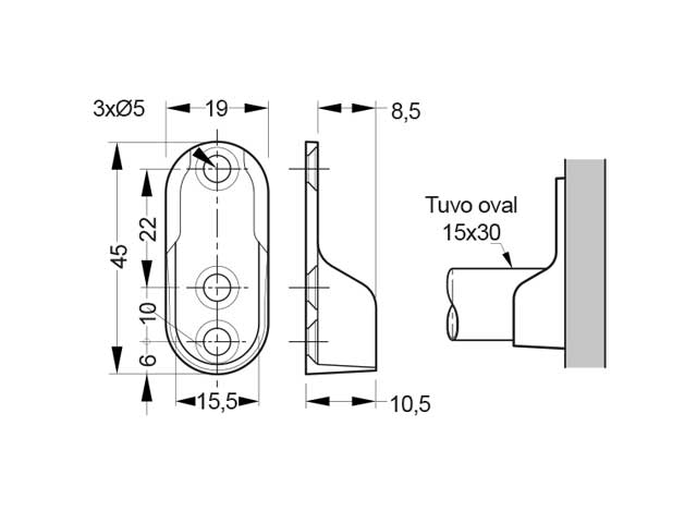 Soporte lateral para perfil oval