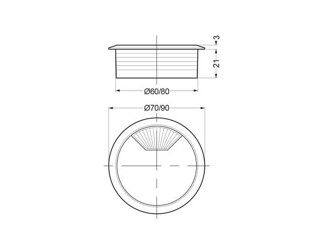 Pasacables circular con tapa giratoria