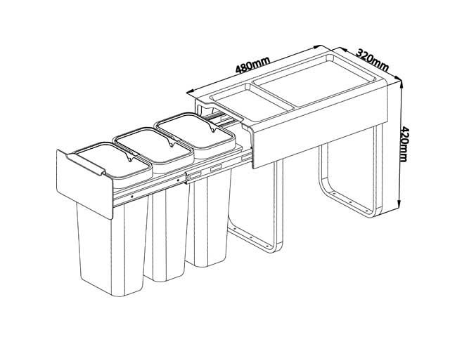 Cesto extraíble para puerta giratoria y frente de aplicar. 3 x 10 L