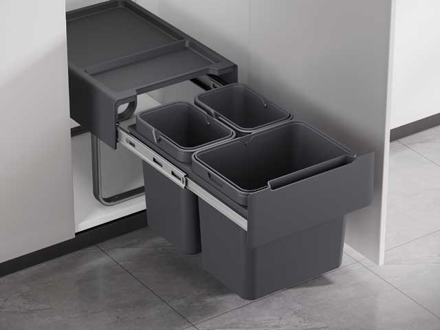 Cesto extraíble para puerta giratoria y frente de aplicar. 2 x 8 + 1 x 15 L