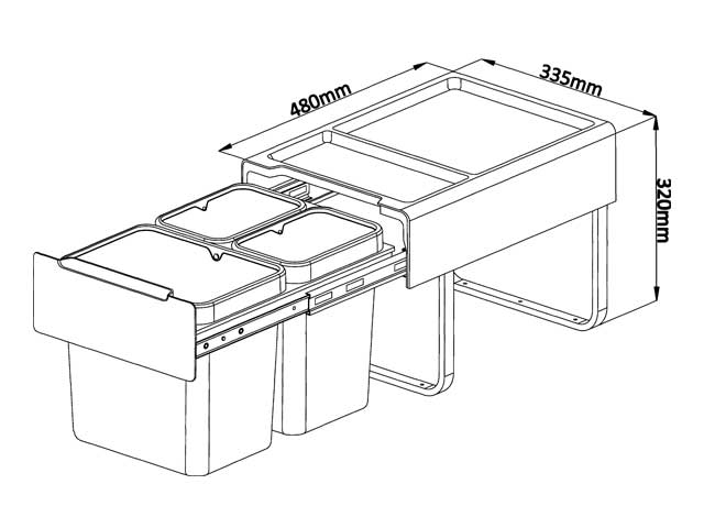 Cesto extraíble para puerta giratoria y frente de aplicar. 2 x 8 + 1 x 15 L