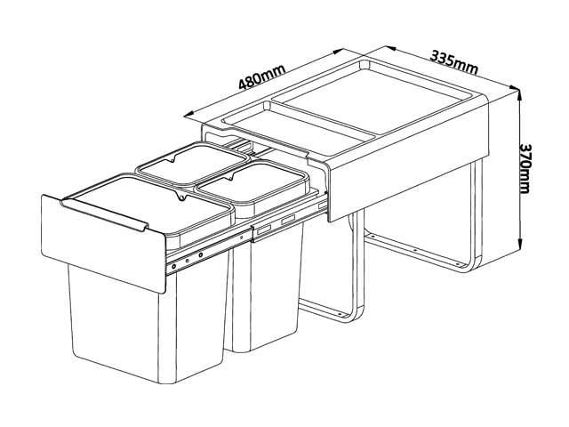 Cesto extraíble para puerta giratoria y frente de aplicar. 2 x 9 L + 1 x 18 L