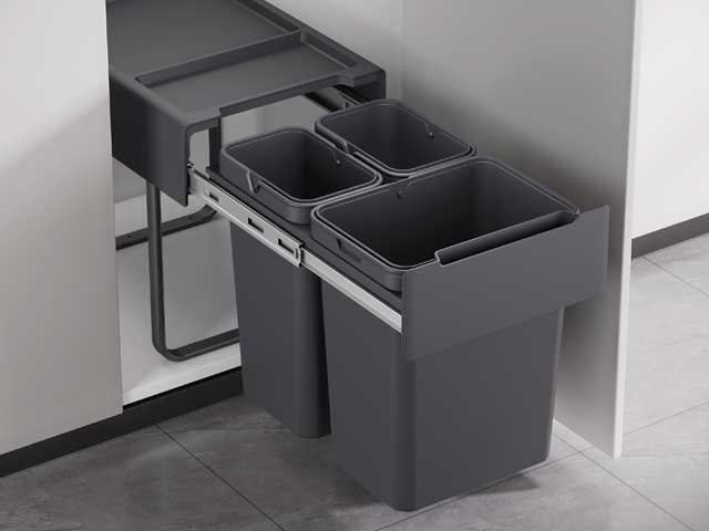 Cesto extraíble para puerta giratoria y frente de aplicar. 2 x 10 L + 1 x 20 L
