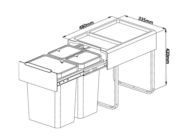 Cesto extraíble para puerta giratoria y frente de aplicar. 2 x 10 L + 1 x 20 L