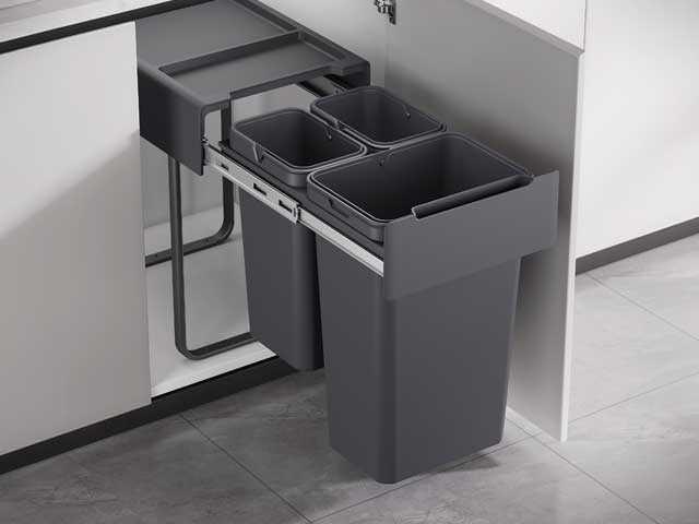 Cesto extraíble para puerta giratoria y frente de aplicar. 2 x 10 L + 1 x 26 L