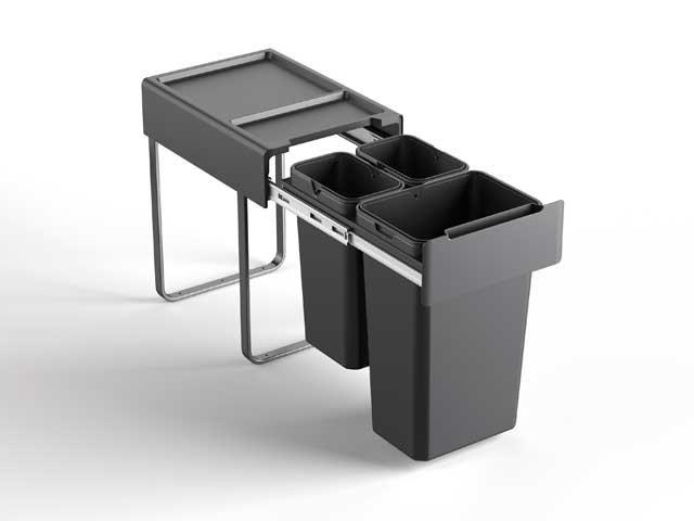 Cesto extraíble para puerta giratoria y frente de aplicar. 2 x 10 L + 1 x 26 L