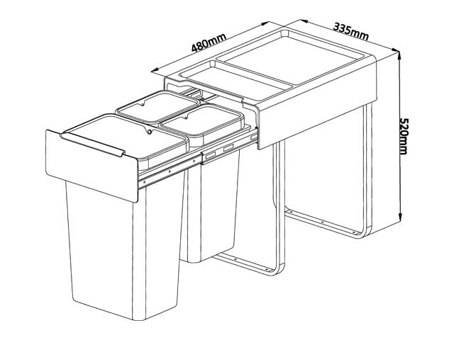 Cesto extraíble para puerta giratoria y frente de aplicar. 2 x 10 L + 1 x 26 L