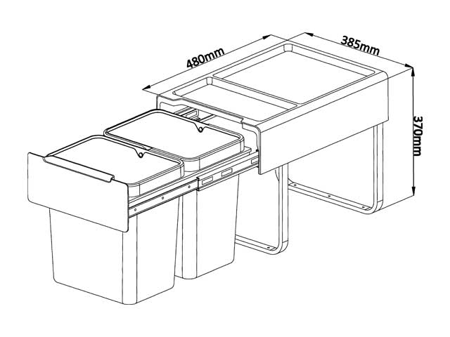 Cesto extraíble para puerta giratoria y frente de aplicar. 2 x 22 L