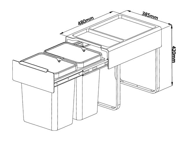 Cesto extraíble para puerta giratoria y frente de aplicar. 2 x 25 L
