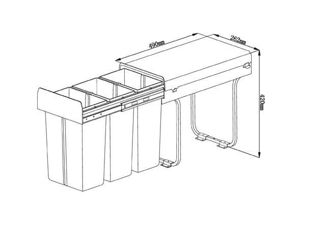 Cesto extraíble solo para puerta giratoria. 3 x 10 L