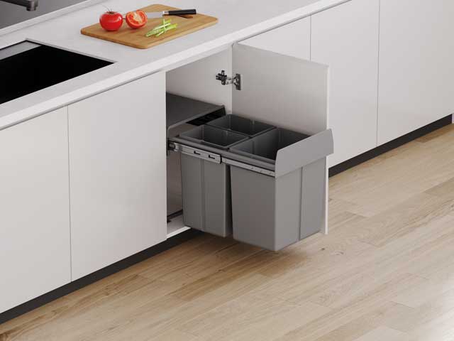 Cesto extraíble solo para puerta giratoria. 2 x 10 L + 1 x 20 L