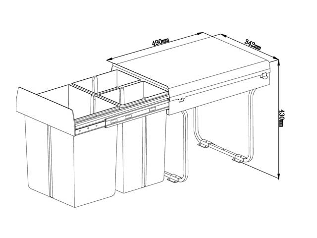 Cesto extraíble solo para puerta giratoria. 2 x 10 L + 1 x 20 L