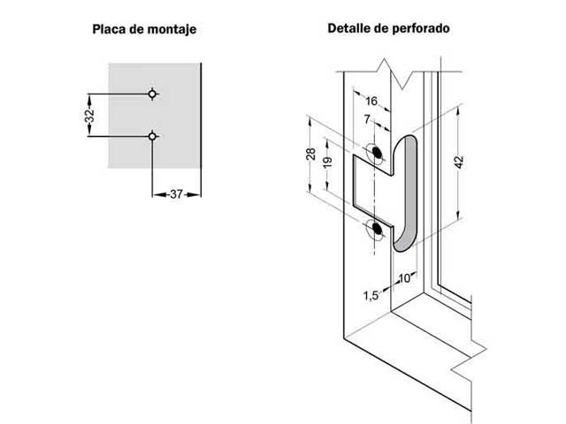 Bisagra para marco de aluminio con placa de montaje