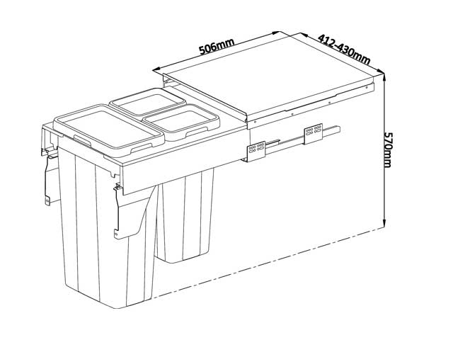 Cesto extraíble para mobiliario 2 x 9 L + 1 x 27 L