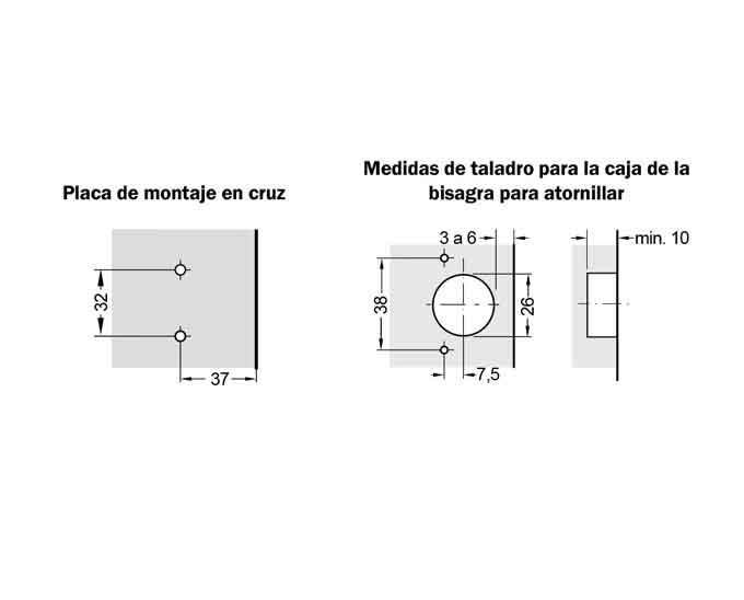 Bisagra Ø26 con placa de montaje