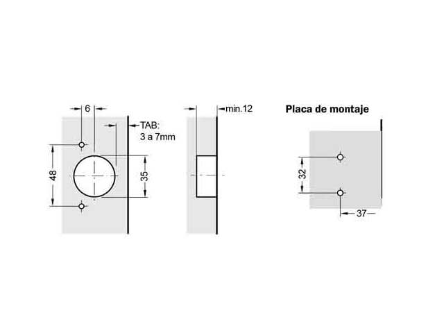 Bisagra Ø35 con placa de montaje