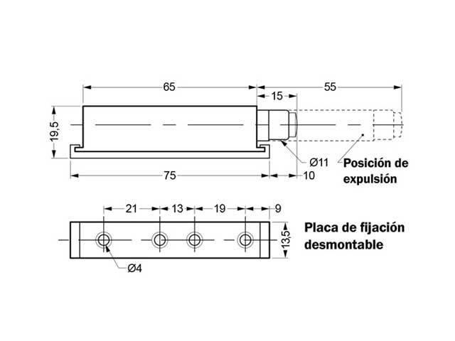 Imán expulsor simple reforzado Push Open con cabeza magnética