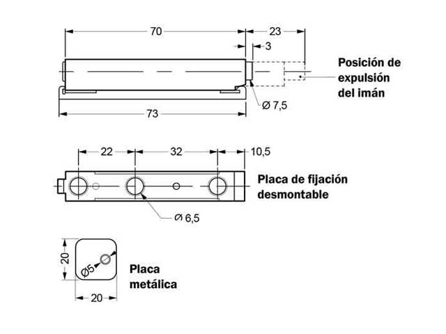 Imán expulsor simple Push Open con cabeza magnética