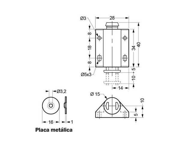 Imán expulsor simple Push Open con base integrada