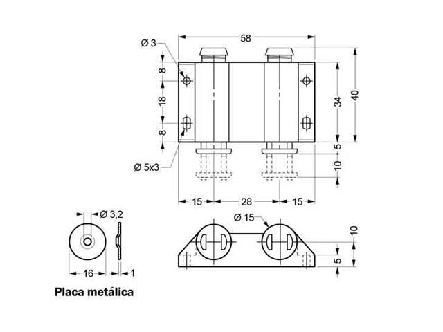 Imán expulsor doble Push Open con base integrada