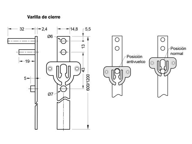 Cerradura central de cierre frontal, con sistema antivuelco de apertura.