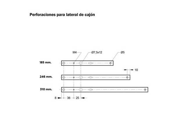 Guía a bolillas tipo colisa. Altura 17 mm. Capacidad de carga 10 kg.