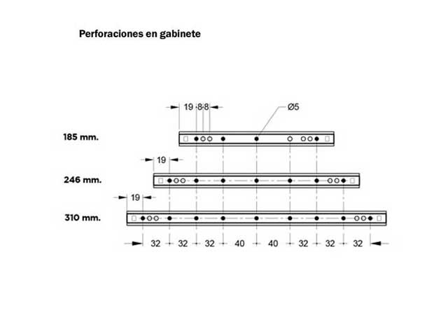 Guía a bolillas tipo colisa. Altura 17 mm. Capacidad de carga 10 kg.