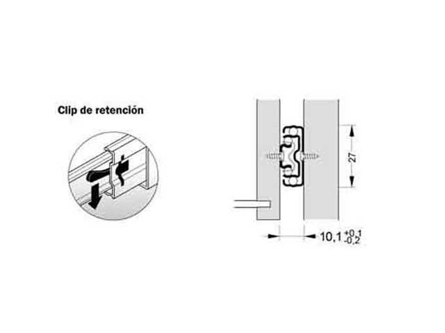 Guía telescópica de extracción parcial. Altura 27 mm. Capacidad de carga 20 kg