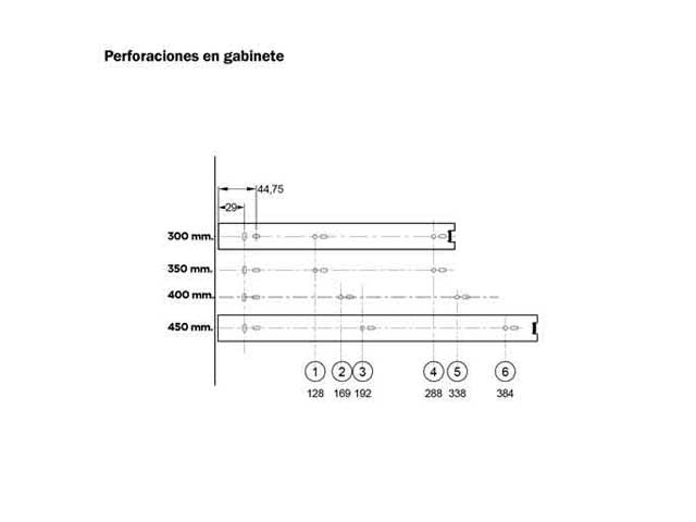 Guía telescópica de extracción parcial. Altura 27 mm. Capacidad de carga 20 kg
