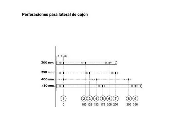 Guía telescópica de extracción parcial. Altura 27 mm. Capacidad de carga 20 kg