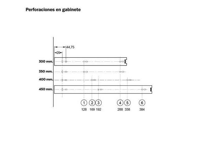 Guía telescópica con sobreextensión. Altura 30 mm. Capacidad de carga 20 kg.