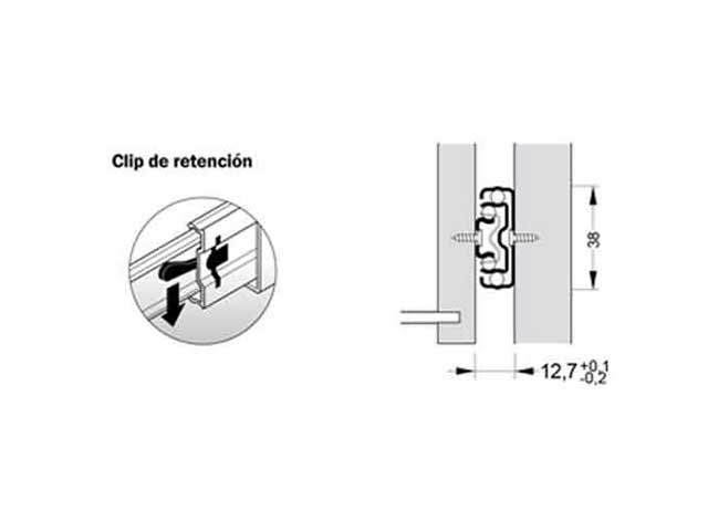 Guía telescópica con sobreextensión Altura 35 mm. Capacidad de carga 25 kg.