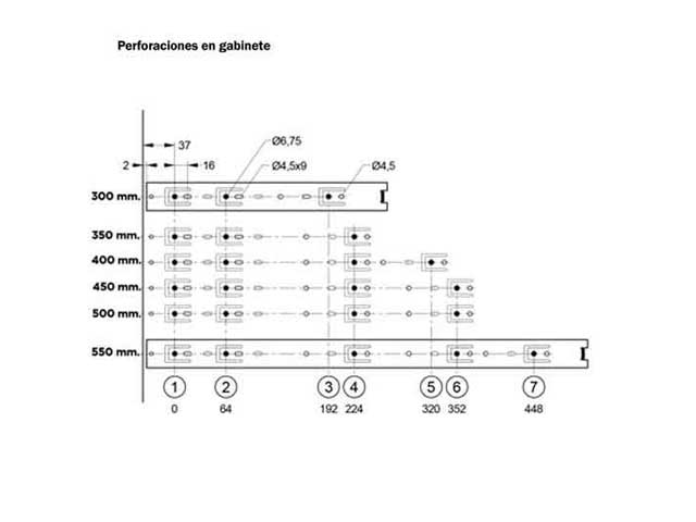 Guía telescópica con sobreextensión Altura 35 mm. Capacidad de carga 25 kg.