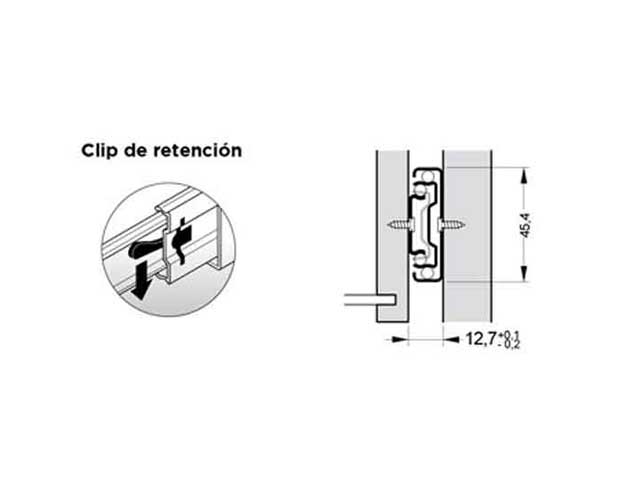 Guía telescópica con sobreextensión. Altura 45 mm. Capacidad de carga 30 kg