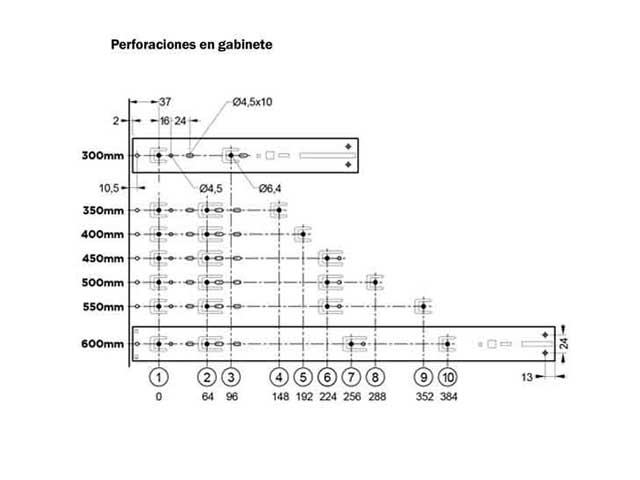 Guía telescópica Soft Closing. Altura 45 mm. Capacidad de carga 45 kg.