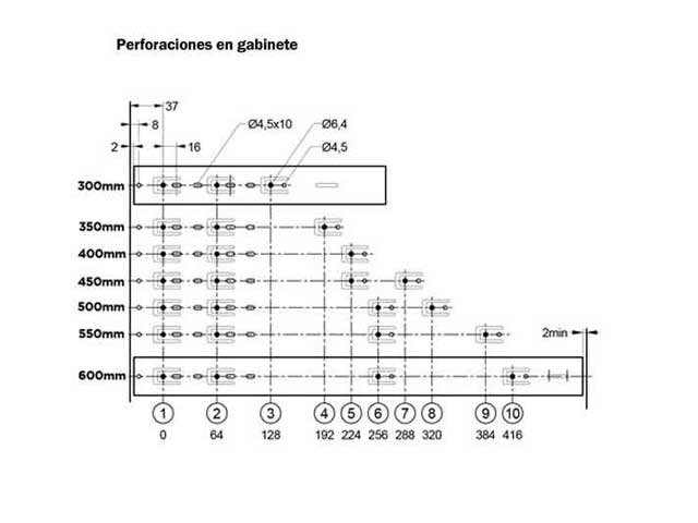 Guía telescópica Push Open. Altura 45 mm. Capacidad de carga 25 kg.