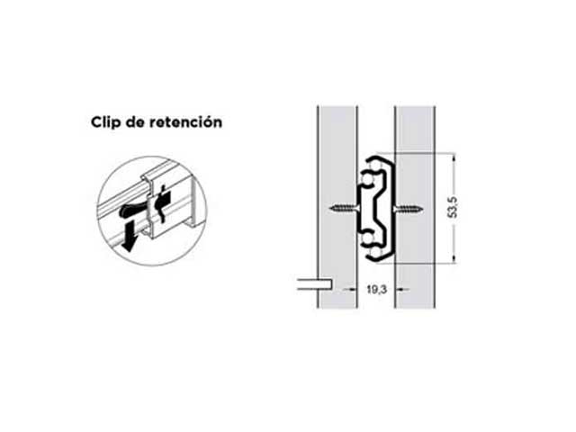 Guía telescópica pesada con sobreextensión. Altura 53 mm. Capacidad de carga 80 kg.