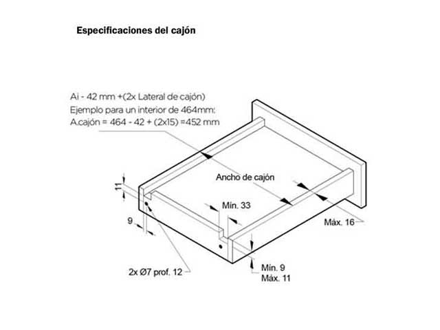 Guía oculta Soft Closing. Extensión total Capacidad de carga 30 kg
