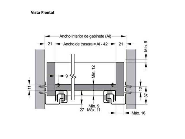 Guía oculta Soft Closing. Extensión total Capacidad de carga 30 kg