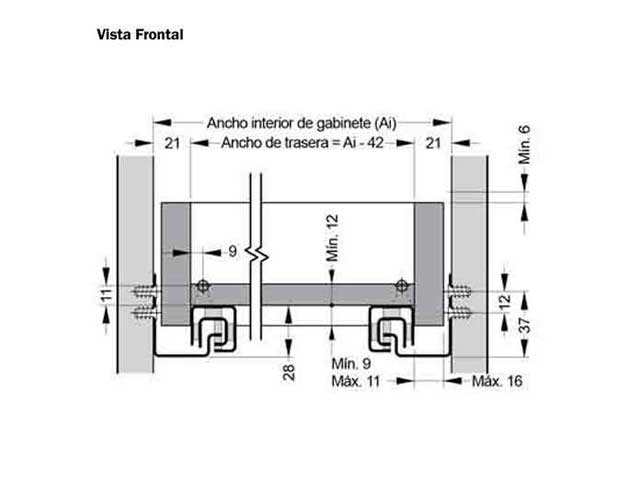 Guía oculta Soft Closing con regulación 3D. Extensión total. Capacidad de carga 30 kg.