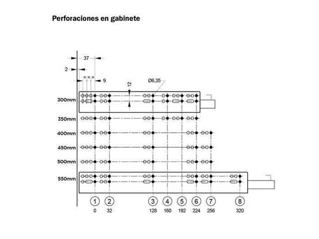 Guía oculta Soft Closing con regulación 3D. Extensión total. Capacidad de carga 30 kg.