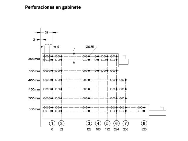 Guía oculta Soft Closing con sistema sincrónico y regulación 3D. Extensión total. Capacidad de carga 40 kg.